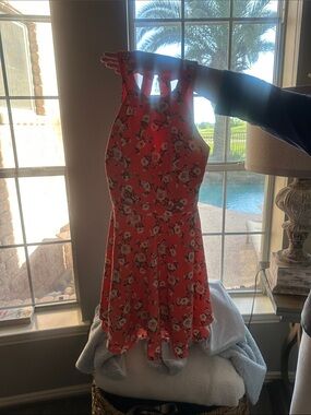 Coral Floral Halter-Neck Dress